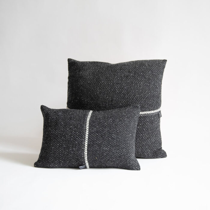 A pair of black and white pillows on a white background.