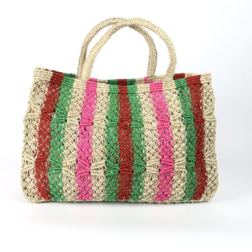 Macrame crochet pink stripe bag 2